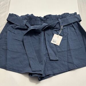 LC Lauren Conrad Slate Blue High-Waist Paperbag Belted Shorts